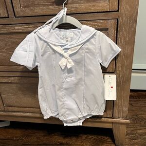 Petit Ami Light Blue Sailor Bubble Romper with bonnet hat